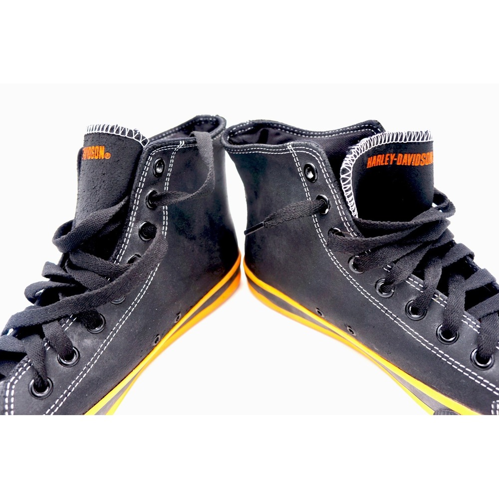 Harley Davidson Men's D93816 Black/Orange Leather High-Top Sneakers Shoes 9 - Picture 11 of 13